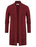 Herren Schalkragen Open Front Lang Cardigan Rippstrick Pullover mit Taschen, Deep Re, Groß