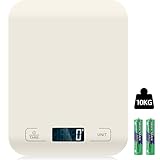 Küchenwaage Digital, 10KG Küchenwaage mit LCD Display und Tara Funktion, Küchenwaage zum Backen und Kochen, Messen von Zutaten, Genau 1g - (Weiß)