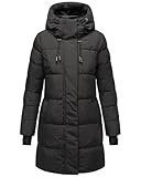 MARIKOO Damen Wintermantel Warmer Steppmantel lang mit Verstellbarer Kapuze und reflektierenden Details Kaituu XVI Black Gr. L