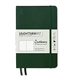 LEUCHTTURM1917 Outlines Notizbuch Paperback (B6+), Flexcover, 89 num. Seiten, 150 g/m² Seekartenpapier, Dotted, Wasserfest, Walden Green