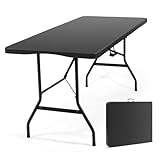 Sekey Buffettisch Tisch Klappbar Kunststoff 152x70 cm | Campingtisch mit Tragegriff Partytisch Klapptisch Gartentisch für Garten Terrasse und Balkon zusammenklappbar 4 Personen (Schwarz)