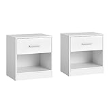 VASAGLE Nachttisch, 2er Set, Beistelltisch, mit Schublade, Griff, offenes Fach, Couchtisch, für Schlafzimmer, Wohnzimmer, klassikweiß LET819T14
