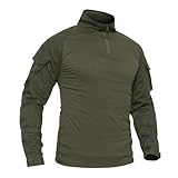 TACVASEN Herren Combat Shirts Tactical Outdoorshirt Langarm Bundeswehr Shirt Slim Fit Military T-Shirt Atmungsaktiv Airsoft Paintball Hemd (M, Armeegrün)