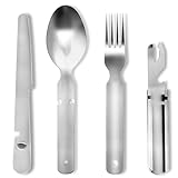 flintronic Klassisches Bundeswehr Edelstahl Besteck 4-Teilig Campingbesteck, Essbesteck für Camping, Besteckset Outdoor, für Familienfeiern, Outdoor Dinner