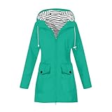 Regenjacke Damen Wasserdicht Softshelljacke mit Kapuze Outdoorjacke Atmungsaktive Packbare Regenmantel Wandern Leichte Jacke Trenchcoat Gestreiftes Innenfutter Mantel Trekking Fahrrad Fahrradjacke