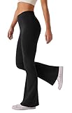Glacspyg Damen Hose High Waist Schlaghose Bootcut Flared Yogahose Bauchtraining Elastische Freizeit Laufhose Schwarz L