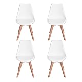 H.J WeDoo 4 x Wohnzimmerstuhl Esszimmerstuhl Bürostuhl mit Massivholz Buche Bein,Retro Design Gepolsterter Stuhl Küchenstuhl Holz, Weiß