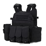 Peminkoo Taktische Weste Körperschutz Jagd Plattenträger Airsoft Zubehör Militär Kampf Armee Wargam Molle (Black)