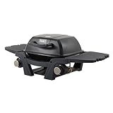 TAINO MAHTO Gasgrill klein Tischgrill Balkongrill Gas 2 Brenner Gusseisen-Rost Outdoorküche Seitentische Schwarz