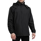 PYALT Herren Regenjacke Wasserdicht Atmungsaktiv Outdoorjacke Windbreaker mit Kapuze Leichte Freizeitjacke Fahrrad Regenjacke für Wandern Reisen Schwarz M