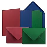 30x Karten-Set DIN B6 - Dunkelrot - Dunkelgrün - Dunkelblau - Faltkarten mit Umschläge - 3 Farben - 12 x 17 cm & Umschläge - 12,5 x 17,5 cm