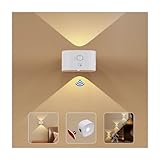 Feallive Wandleuchte Innen mit Bewegungsmelder, Wandlampe mit Akku mit Schalter Touch Control 3 Helligkeitsstufen, 360° drehbare, für Wohnzimmer TreppenhausFlur kabellose wandleuchten (Weiß)