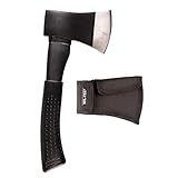 Mil-Tec Vollstahlaxt mit Kopftasche • Gummierter Griff • Axt klein für Camping, Outdoor, Survival, Jagd, Trekking, Garten • Spaltaxt Holz • Axt Outdoor • Survival Ausrüstung