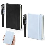TOPCZY 2 Stück Mini Notizbücher Set Stift mit 2 Stiften, Kleines Notizbuch mit Gummizugverschluss Journal, Reisetagebuch, Notizbuch Leder, Blaue, Schwarze Ledernotizbücher, für Schule Arbeit Reisen