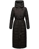 Navahoo Damen Wintermantel Warmer Steppmantel lang mit Kapuze und Taillengürtel Das Teil XIV Black Gr. XXL