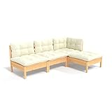 vidaXL Garten Lounge Set 4-TLG., Gartenmöbel Set Sitzgruppe für Garten Terrasse Balkon, Modular Sofa mit Kissen, Garnitur Loungemöbel, Massivholz Kiefer
