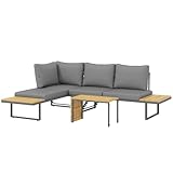 Outsunny Akazienholz Gartenmöbel Set 6 Personen L-Förmig Gartenlounge mit Eckbank verstellbar Rückenlehne Beistelltisch Kissen Balkonmöbel-Set Outdoor Sitzgruppe für Garten Terrasse Balkon Hellgrau