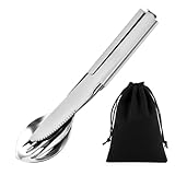 4 Stück Campingbesteck Set, Klassisches Bundeswehr Edelstahl Besteck mit Flaschenöffner Messer Gabel Löffel, Reisebesteck mit Schwarzer Tasche für Outdoor, Picknick, Reisen, Spülmaschinenfest