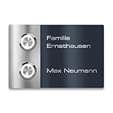 Metzler Türklingel für Mehrfamilienhäuser mit Gravur - Namensschild Pulverbeschichtet in RAL 7016 - Edelstahl Klingel zur Unterputz-Montage - Größe: 12 x 8 cm