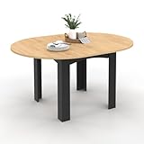 IDMarket Esstisch, ausziehbar, rund, Dona, 4-8 Personen, schwarz, Platte in Buche-Optik, 110-150 cm