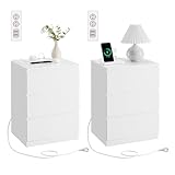 VASAGLE Kailyn Kollektion - Nachttisch mit Steckdosenleiste, 2er Set, Beistelltisch, 3 Schubladen, 2 AC-Steckdosen, 2 USB-A-Anschlüsse, modern, wolkenweiß LET831W14