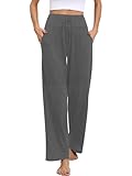 Missufe Damen Yogahose Schlafanzughose Freizeithose Lang Pyjamahose 2025 Stretch Weites Bein Hose (Grau, Medium)