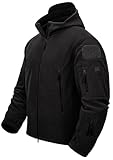 TACVASEN Herren Fleecejacke Military Outdoor Winddichte Jacke mit Kapuze- Gr. XL, Schwarz
