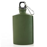 Wasserfeldflasche, 500 ml, 10, 2 x 15, 2 cm, Feldflasche aus Aluminiumlegierung, Armeegrün, tragbare, auslaufsichere flache Wasserflasche mit Clip für Outdoor, Wandern, Camping, flache Wasserflasch