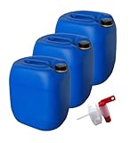 kanister-vertrieb® 3 Stück 30 L Kanister Wasserkanister Kunststoffkanister blau DIN61 + Hahn/BPA-frei + Etiketten