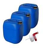 kanister-vertrieb® 3 Stück 30 L Kanister Wasserkanister Kunststoffkanister blau DIN61 + Hahn/BPA-frei + Etiketten