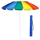 GIANTEX 243 cm Sonnenschirm, Strandschirm mit Verankerung, stabiler Gartenschirm Terrassenschirm, Marktschirm mit Schutzhülle, Schirm rund Sonnenschutz UV50+ (Bunt)