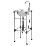 Mobile Edelstahl-Küchenspüle/Camping-Spülbecken, Multifunktionaler Waschtisch mit Wasserhahn, Außen-Spüle für Baustellen und Parks, Maximales Tragvermögen 60 kg