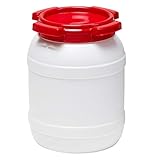 Curtec HDPE Weithalsfass, stapelbar, wasserdicht, temperaturformbeständig bis 80°C, mit rotem Schraubdeckel, Gummidichtung, naturweiß, 6 Liter