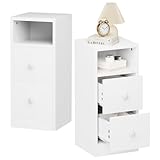 LEADZM Nachttisch 2er Set,Schmal Nachtschrank mit Stauraum für Schlafzimmer, Beistelltisch mit 2 Schubladen, Kommode mit 1 Ofenes Fach, Wohnzimmer, 25 x 30 x 60 cm (2, Weiß)