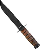 normani USMC Kampfmesser, Griff aus Lederringen Lederscheide, Schwarze Klinge Farbe USMC-Brown