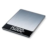 Beurer KS 34 XL stainless steel Küchenwaage aus Edelstahl für präzises Wiegen bis 15 kg, mit praktischer Tara-Zuwiegefunktion, Hold-Funktion und Magic LED-Display, edelstahl