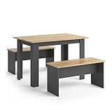 Vicco Esstisch Set Sentio, Anthrazit/Goldkraft Eiche, 110 x 70 cm mit 2 Bänken