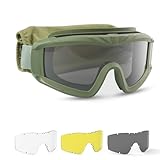 Feyachi Airsoft-Brille Taktische Militär Schutzbrille mit 3 austauschbaren Gläsern UV400-Schutz Schießbrille Anti-Fog-Brille Outdoor Sport Jagd Radfahren Paintball (Armeegrün)