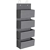 SONGMICS Hängeorganizer mit 4 Taschen, Kleiderschrank-Organizer, Hängeaufbewahrung, Tür-Organizer, Hängeregal Stoff, Schlafzimmer Wohnzimmer, 12 x 33,5 x 100 cm, schiefergrau RDH04G