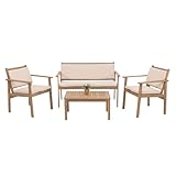 Mendler Garten-Garnitur HWC-O19, Lounge-Set Sitzgruppe Bank Sessel Tisch, Holz Akazie FSC® Stoff/Textil (180g/m²) - Kissen beige