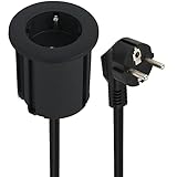 Electraline 62564 Tischplatte Grommet Einbausteckdose/Tischsteckdosenleiste/Tischsteckdose/Tisch Einbau Steckdose Schuko, Kabel 2M, D 54mm+Ausgestattet mit Adapter für Standardlöcher 60 mm, Schwartz