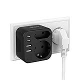 JSVER Steckdosenleiste mit USB 2Fach Steckdosenadapter(3680W 16A) mit 2 USB A und 2 USB C(5V/3.4A) Mehrfachstecker für Steckdose mit Schalter para iPad,iPhone Tablets-Schwarz