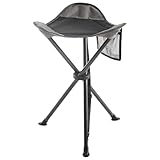 Portal Klapphocker Faltbar mit Seitentasche Dreibeinhocker Ultraleicht Tragbarer Angelstuhl 53.3cm Hoch 102KG Belastbar Campinghocker mit Seitentasche für Angeln Camping Wandern Schwarz