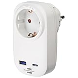 Brennenstuhl Steckdosenadapter mit USB C Power Delivery und USB A (USB Steckdosenadapter zum Schnellladen, 1x USB C Power Delivery 20W, 1x USB A 18W)