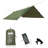 DD Hammocks DD 3x3 Abdeckplane mit 4 Heringen und Abspannleinen für Camping, Wald und Pfadfinder, Waldgrün, 100% wasserdicht