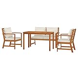 vidaXL Garten Essgruppe 4-TLG., Gartenmöbel Set mit Kissen, Sitzgruppe Modulares Design, Gartengarnitur Bank Tisch Stuhl, Massivholz Akazie