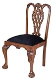 PALAZZO INT Esszimmerstuhl Vintage Chippendale Stil Mahagoni 60x40x100 cm Stuhl schwarz Samt Reproduktion antik geschnitzt handgearbeitet Sitzmöbel Stilmöbel nostalgisch Massivholz Holzstuhl