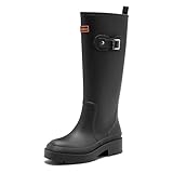 Gummistiefel Damen Lange Stiefel, Original Wasserdicht Hohe Rutschfeste, Sicherheitsstiefel Gummischuhe Bequeme Gartenschuhe Für den Innen- und Außenbereich,Schwarz,40.5EU