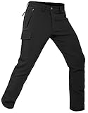 Vzteek Herren Wanderhose Thermo Softshellhose Wasserdicht Outdoorhose Winter Warm gefüttert Trekkinghose Winddichte Skihose 4wegestretch Schneehose, Fahrrad,Skifahren, Hundesport(Schwarz,L)