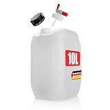 BigDean Wasserkanister 10L mit Auslaufhahn + Schraubdeckel naturweiß - BPA frei lebensmittelecht stapelbar UN-Zulassung DIN 61 - tragbarer Wasserbehälter für Indoor & Outdoor - Made in Germany